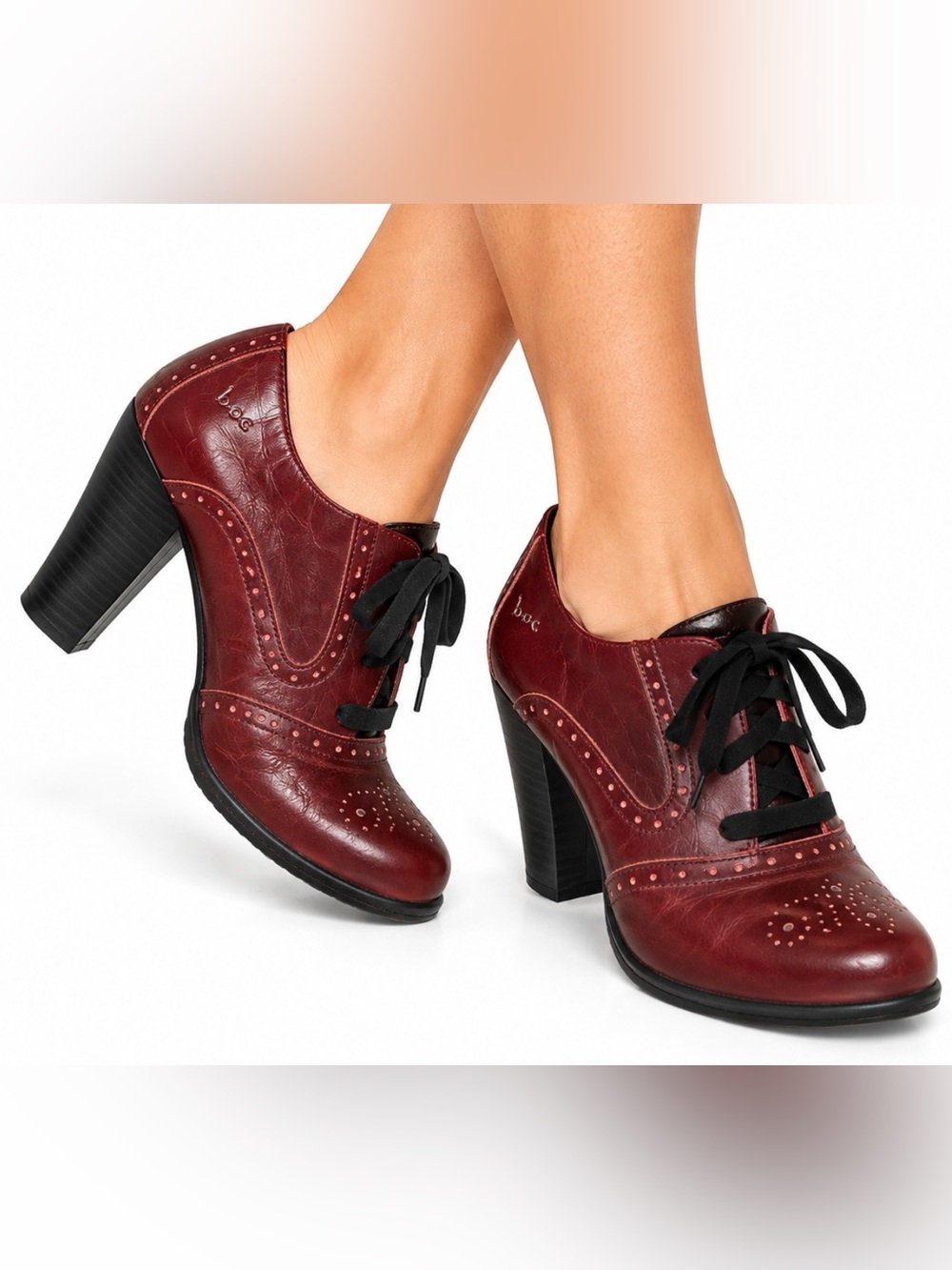 BØC Burgundy Leather Oxford Heels Brogue Bridgerton Witch Edwardian Fall Goth 8